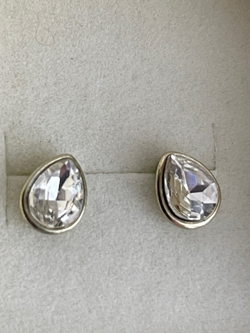 Clear Crystal Teardrop Stud Earrings in Gold-Tone Setting